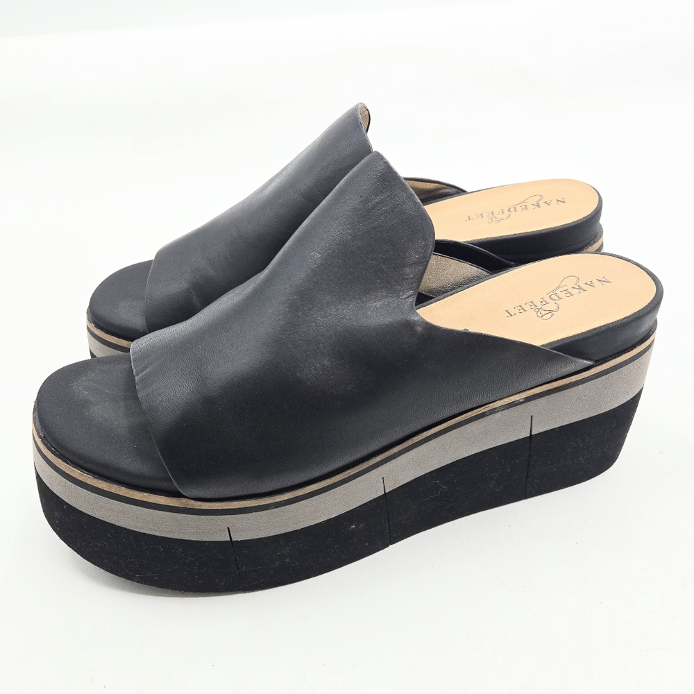 Naked Feet Sandals Flow Platform Black Leather - Picture 6 of 13